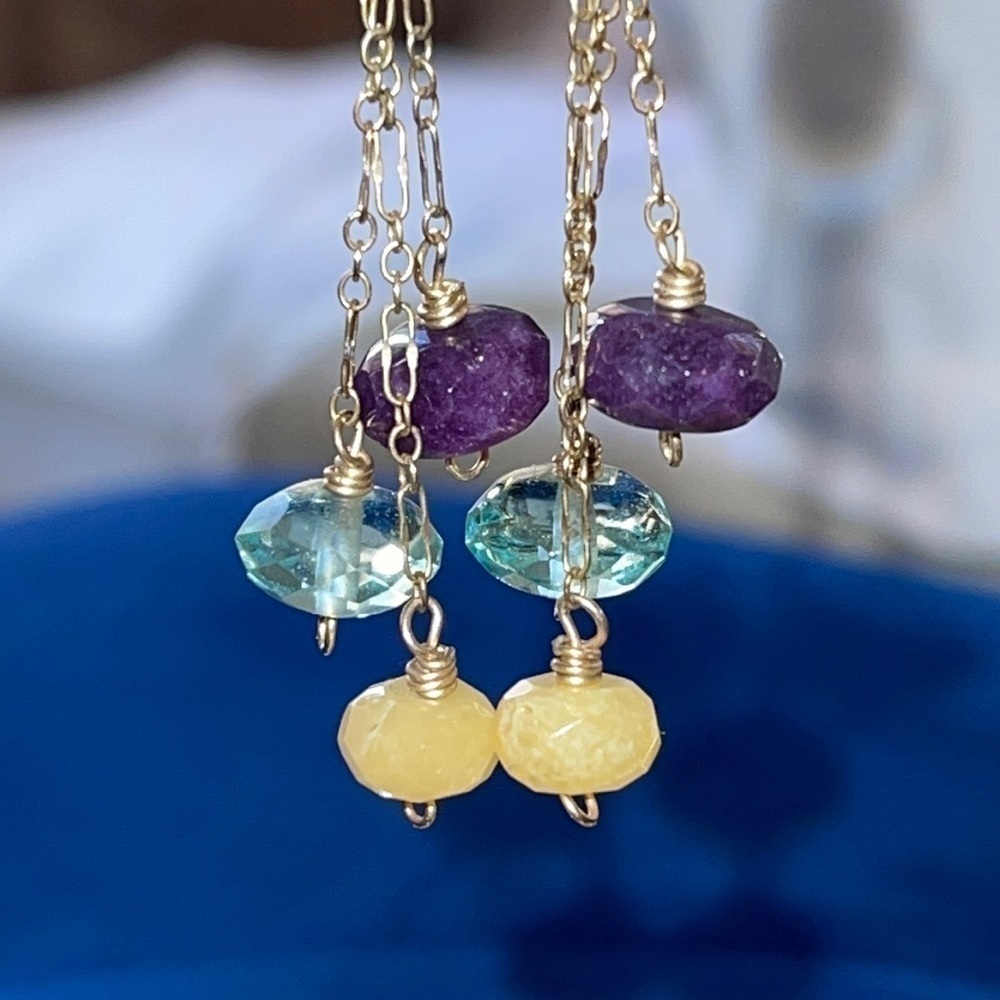 Purple Teal blue Beige Gold Hook Chandelier earrings